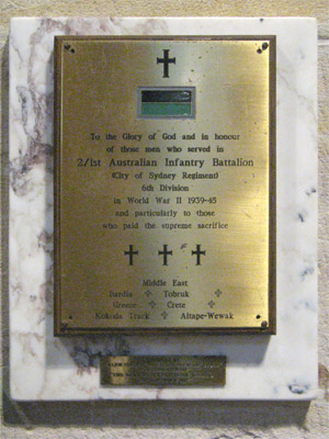 2/1st Australian Infantry Battalion Memorial Plaque, St Andrew's Cathedral - Main image
