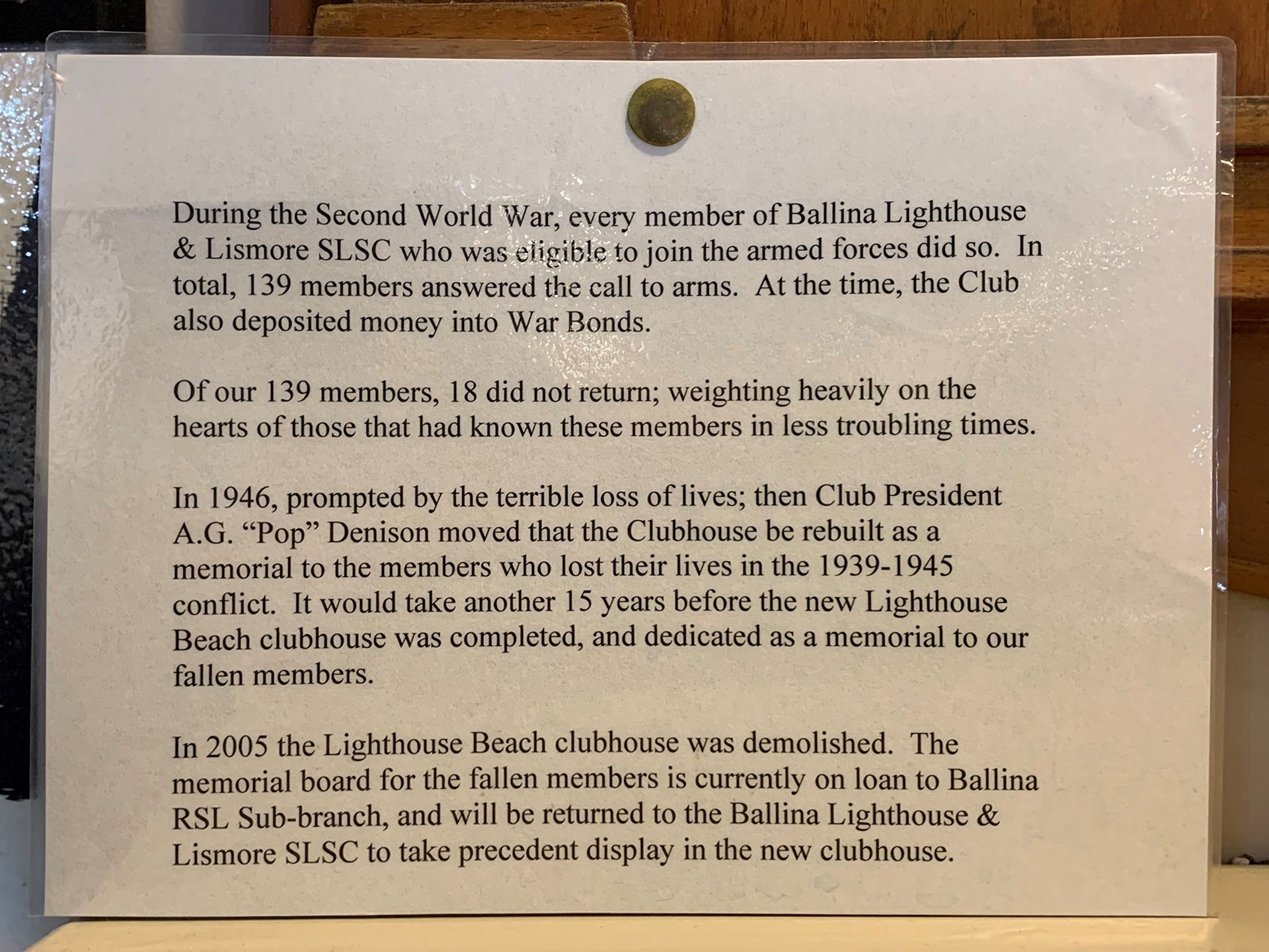 Ballina Lighthouse and Lismore Surf Lifesaving Club Second World War Honour Roll photo 1