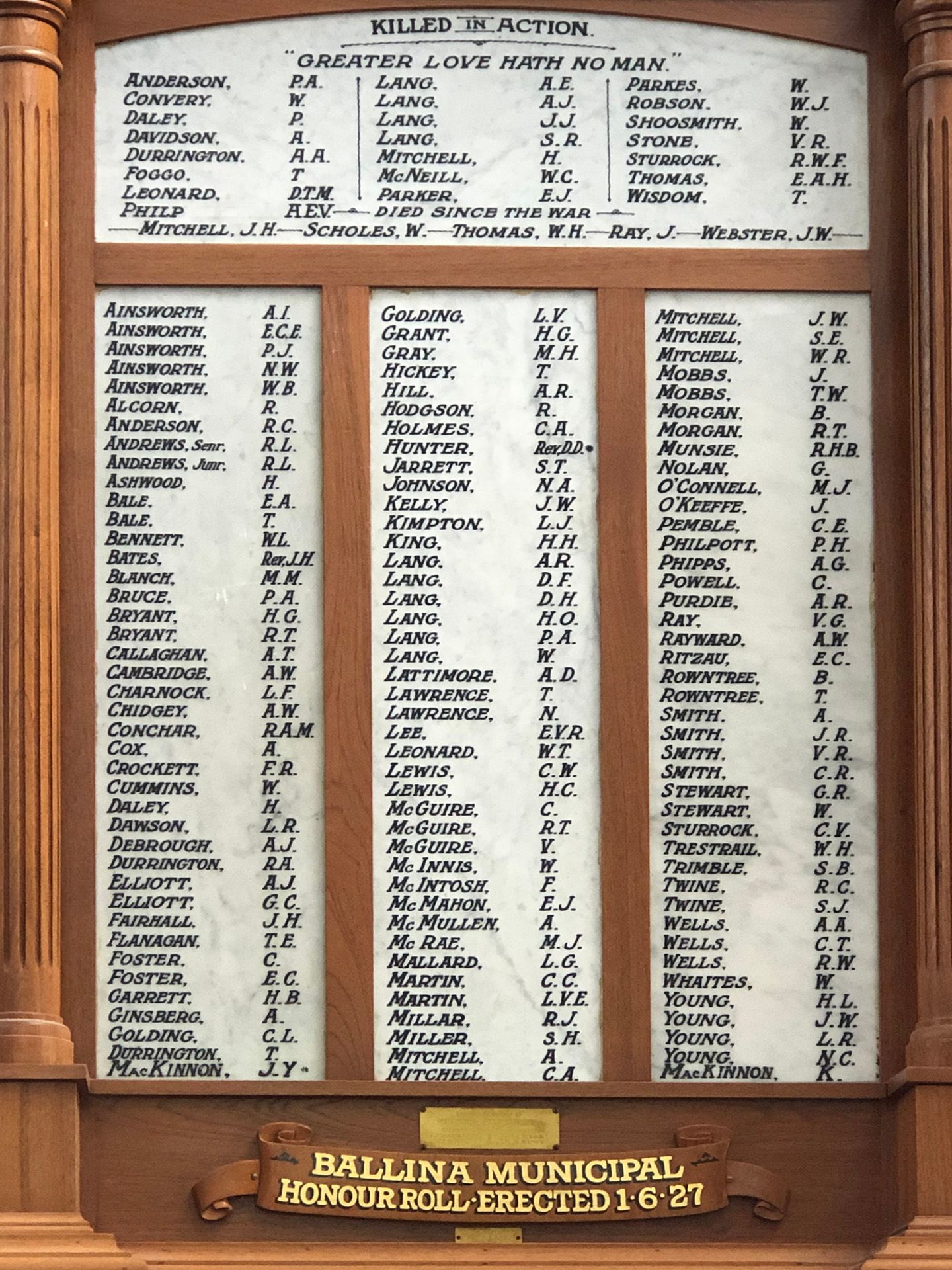 Ballina Municipal Council First World War Honour Roll photo 1