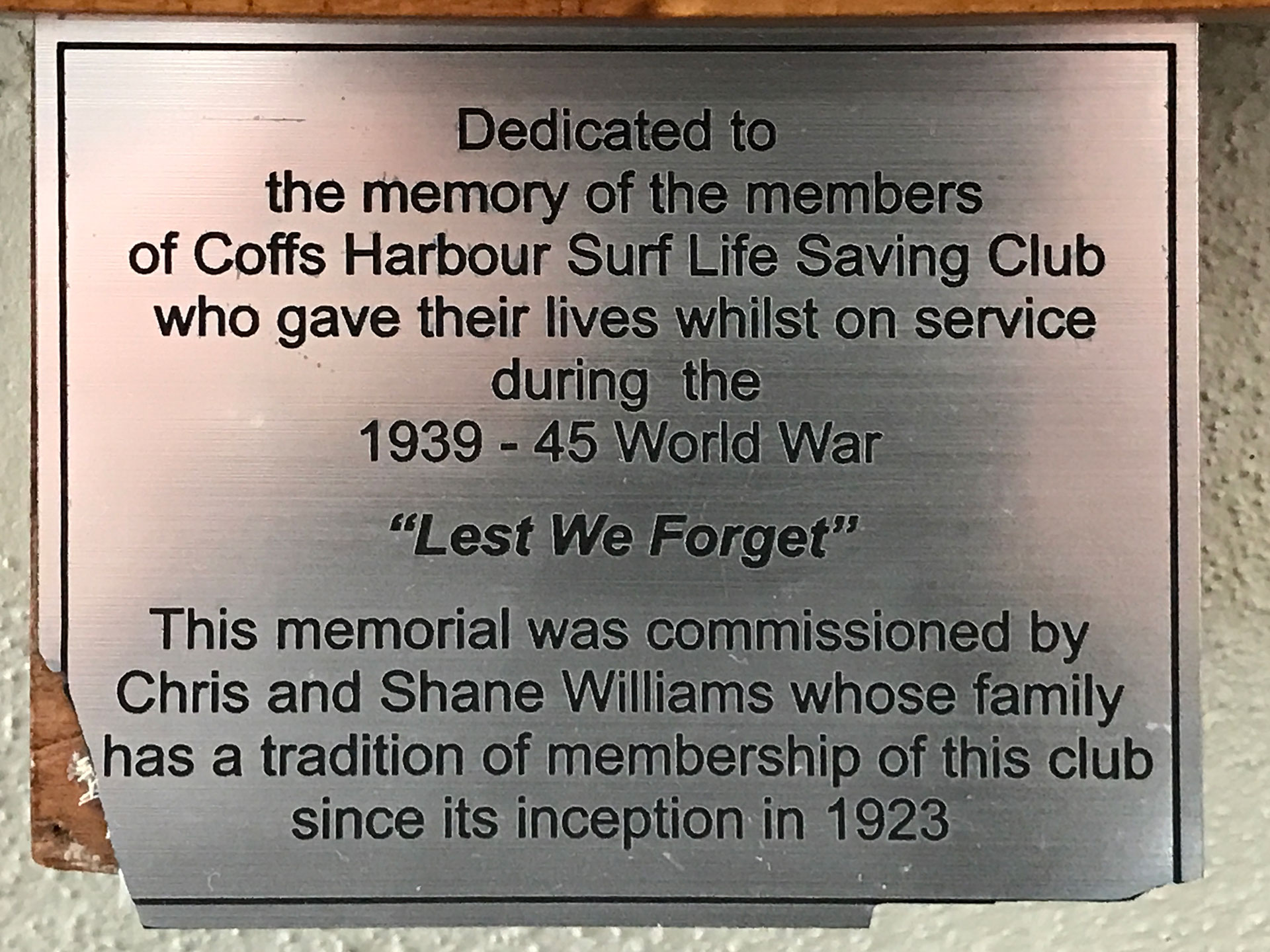 Coffs Harbour Surf Life Saving Club Second World War Honour Roll photo 1
