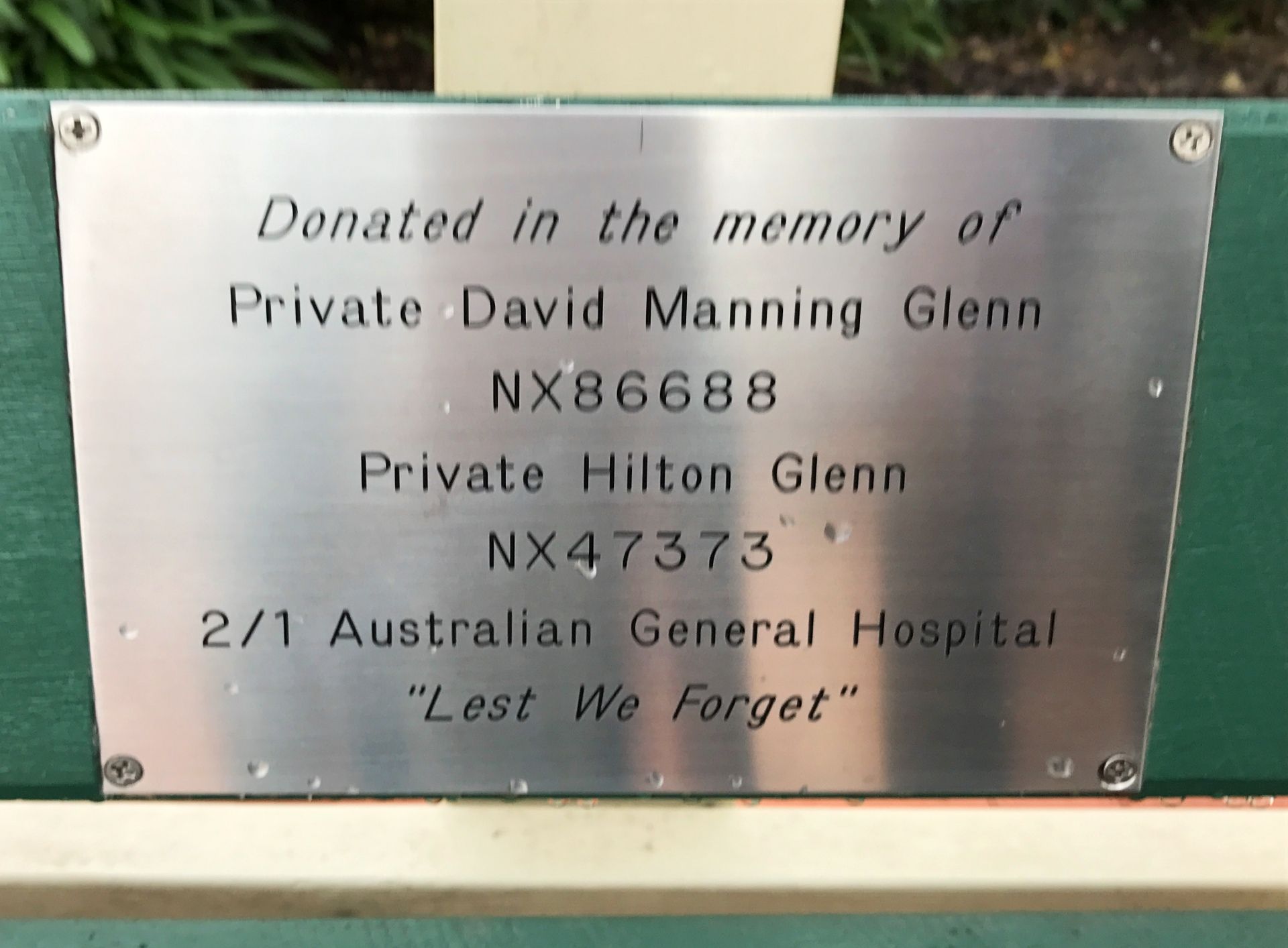 David and Hilton Glenn Memorial Bench, Wingham photo 1