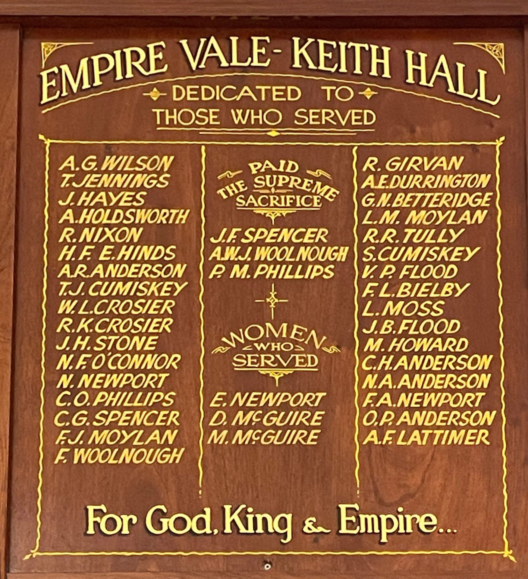 Empire Vale-Keith Hall Second World War Roll of Honour photo 1