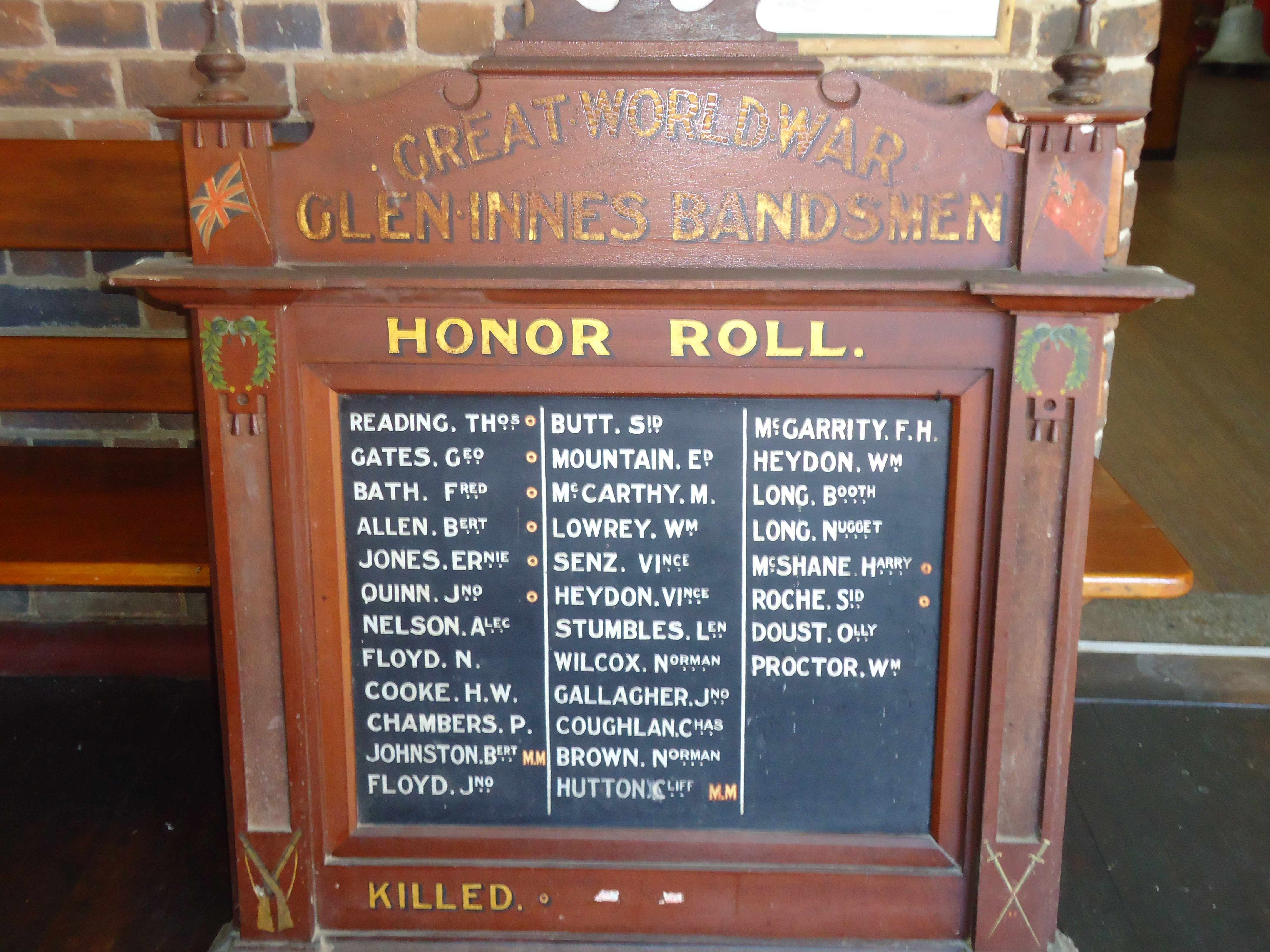 Glen Innes Bandsmen Great War Honor Roll photo 1