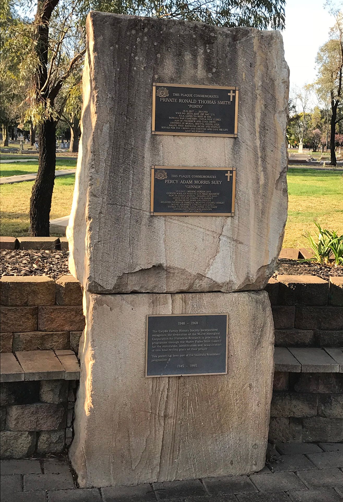 Gunner Percy Adam Morris Suey Memorial Plaque, Moree photo 1