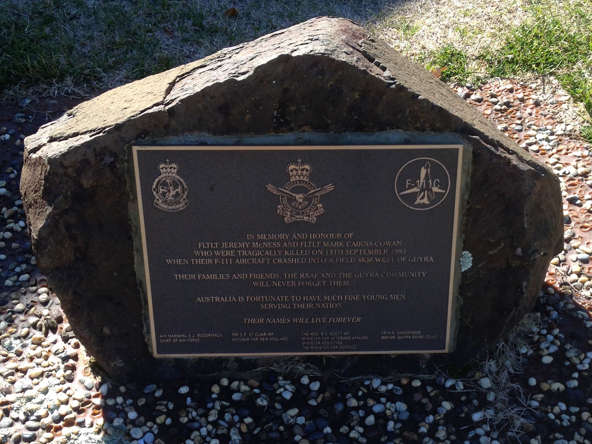 Jeremy McNess and Mark Cairns-Cowan R.A.A.F. F-111 Air Crash Memorial, Guyra photo 1
