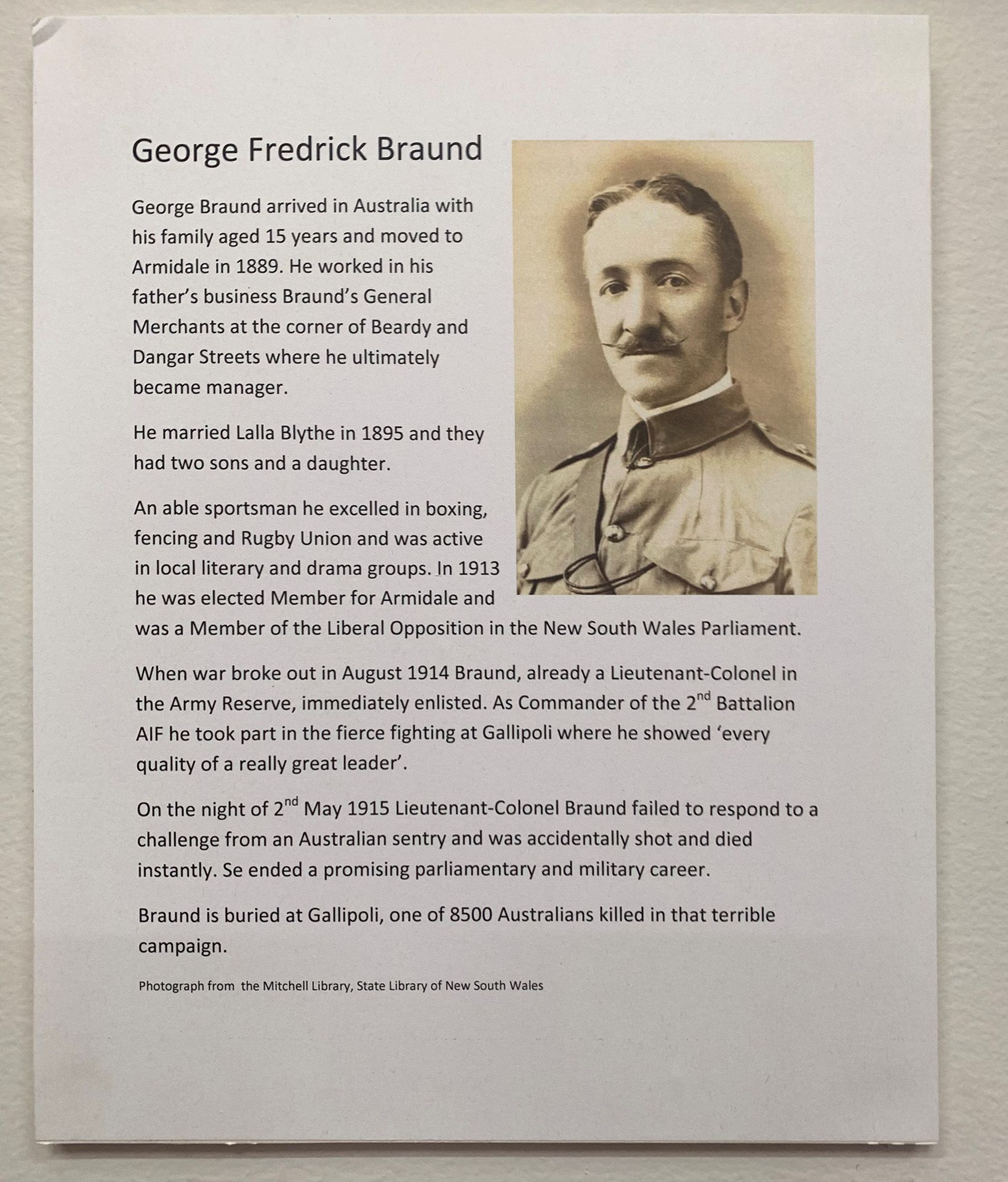 Lieutenant Colonel George Frederick Braund M.L.A. Memorial, Armidale photo 1