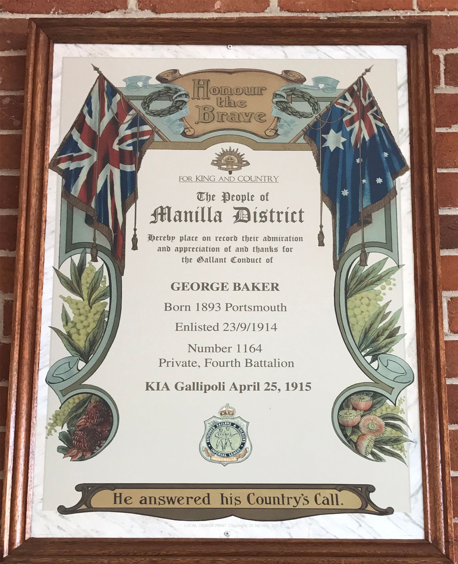Manilla and District First World War Gallipoli Killed in Action Memorial photo 1