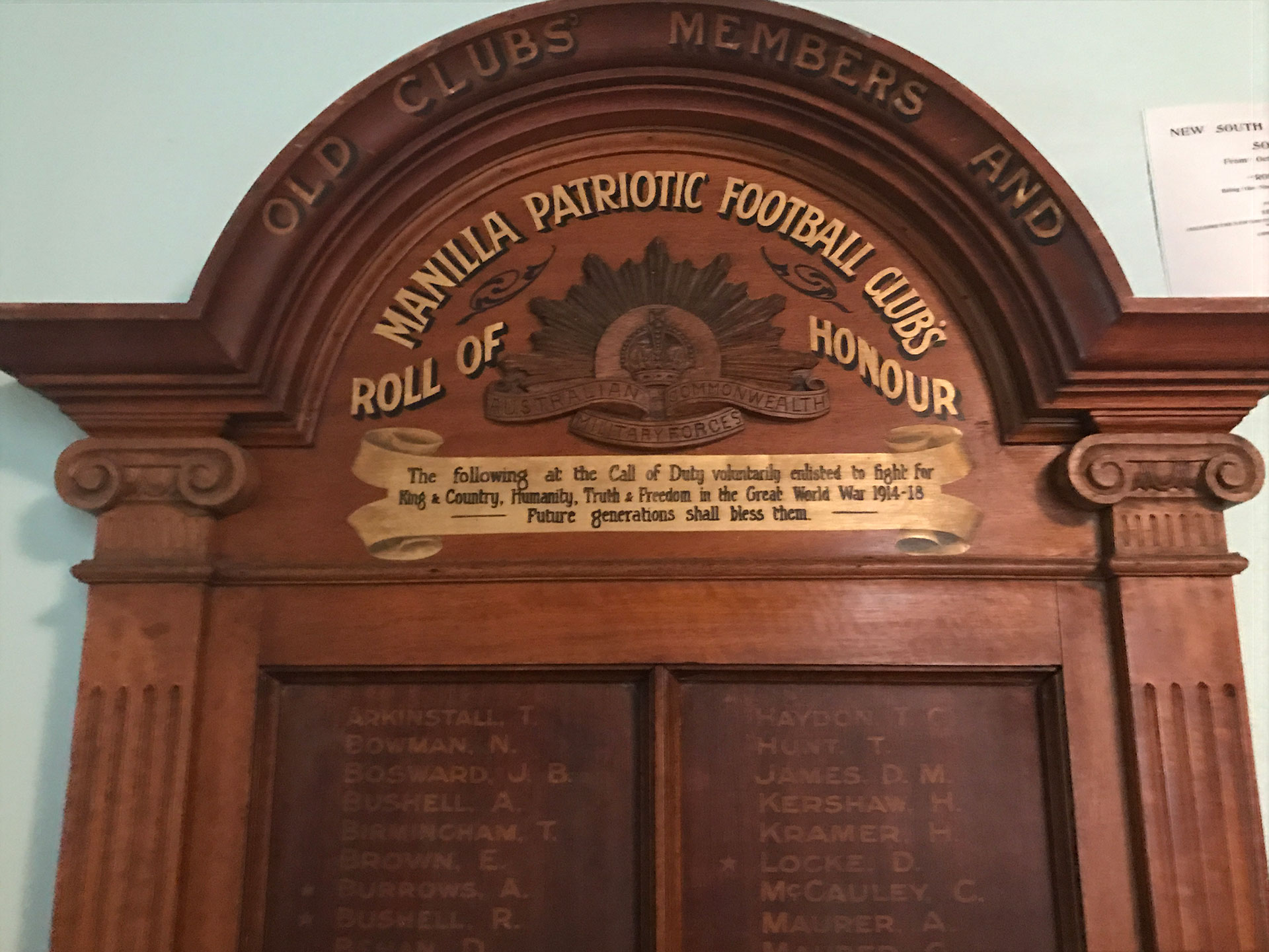 Manilla Patriotic Football Club's Great War Roll of Honour photo 1