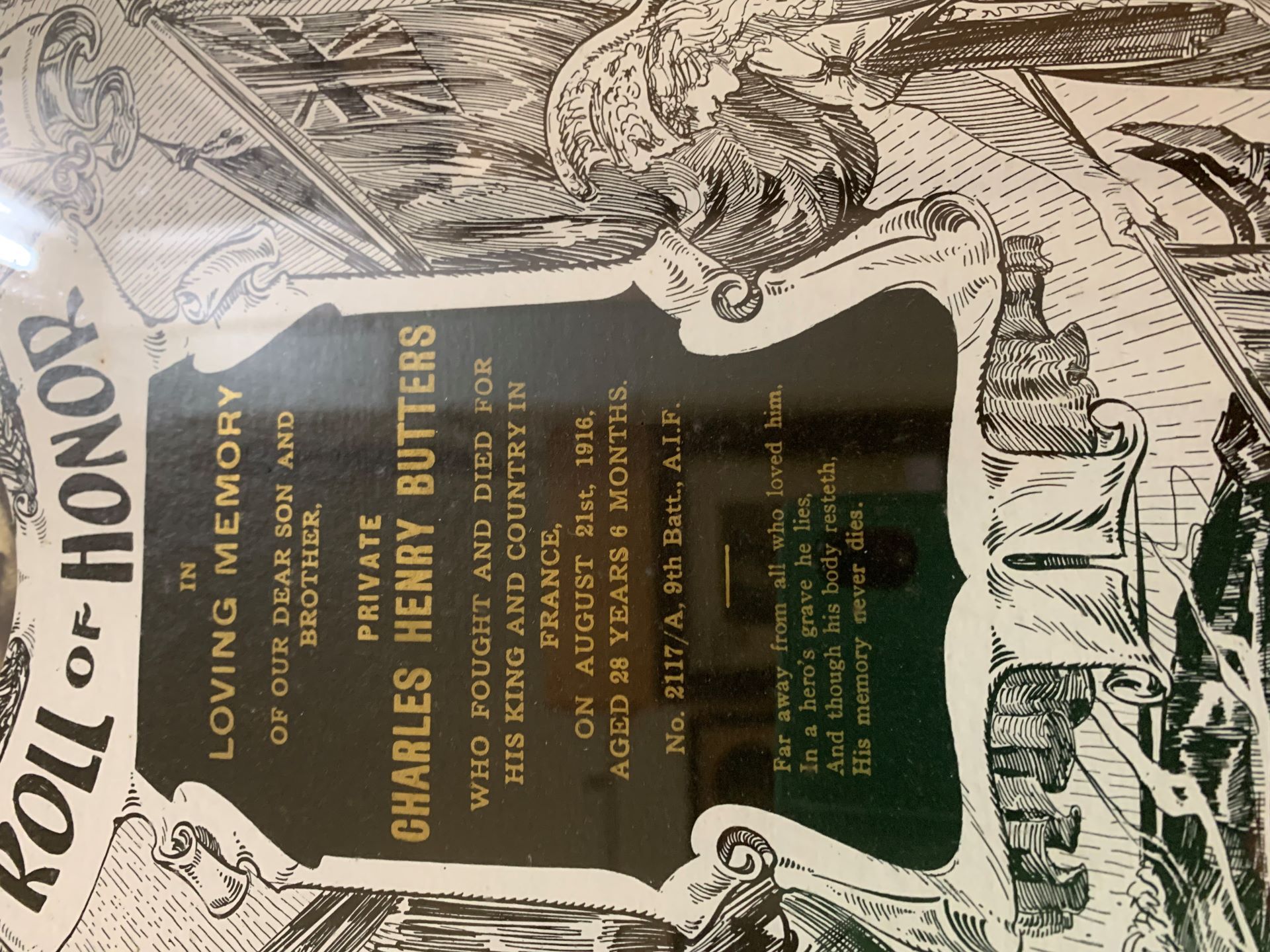 Private Charles Henry Butters First World War Roll of Honor, Grafton photo 1