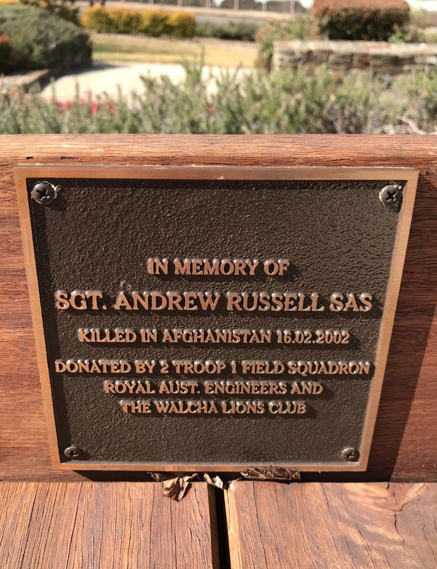 Sgt. Andrew Russell Memorial Bench, Walcha photo 1