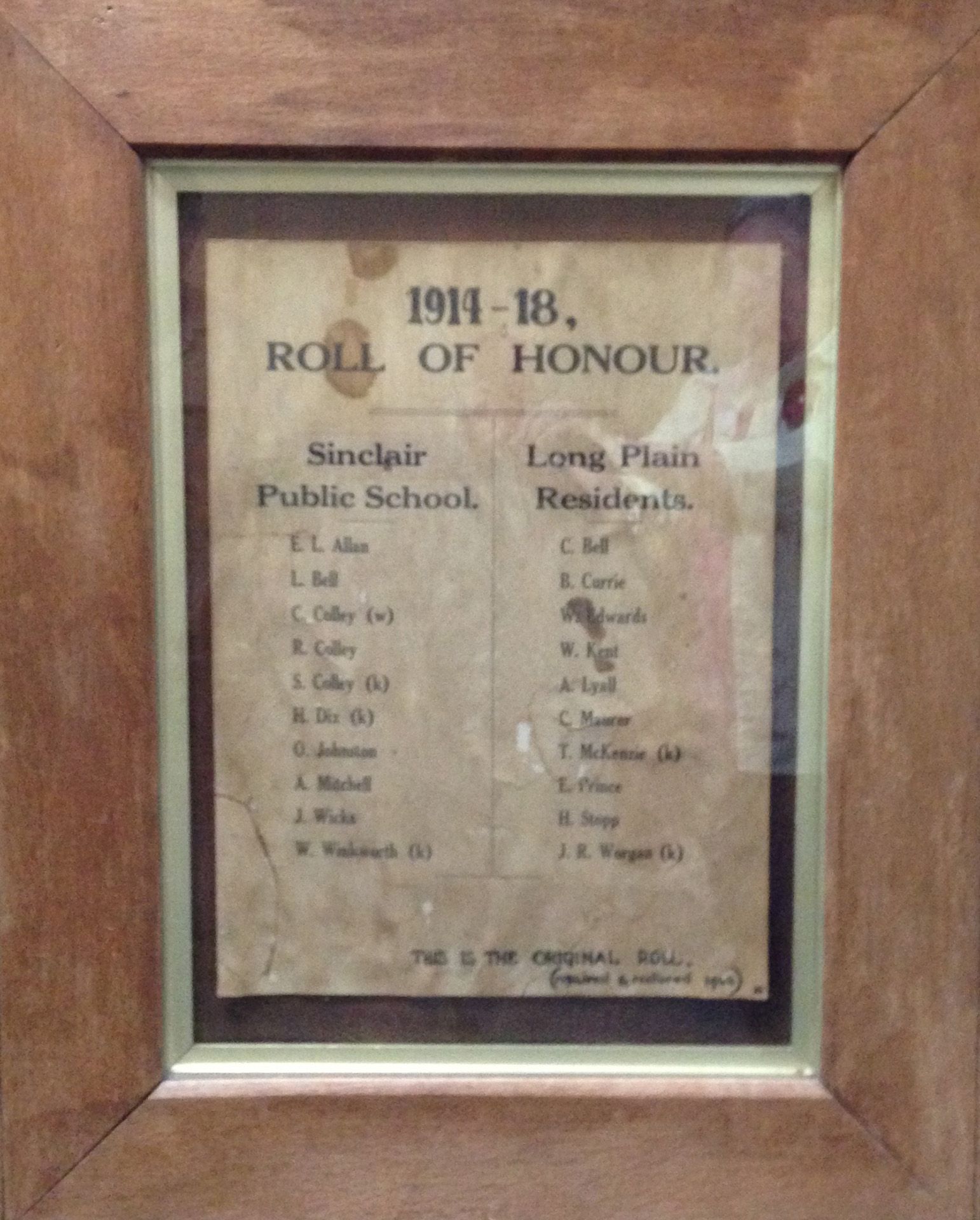 Sinclair Public School and Long Plain First World War Roll of Honour, Inverell photo 1