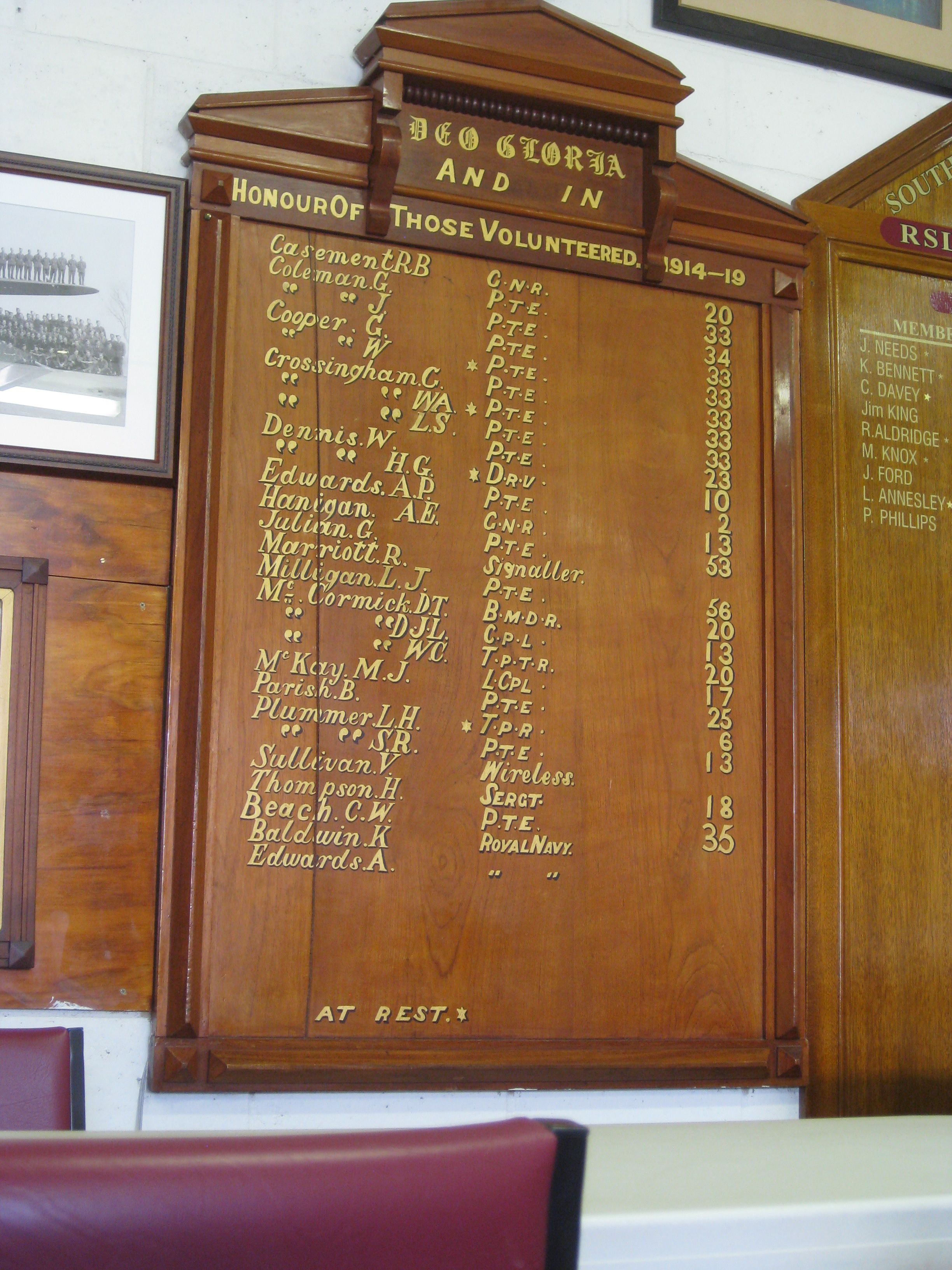 South West Rocks RSL Club First World War Honour Roll photo 1