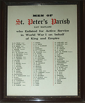 St. Peter's Church of England First World War Honour Roll, East Maitland photo 1