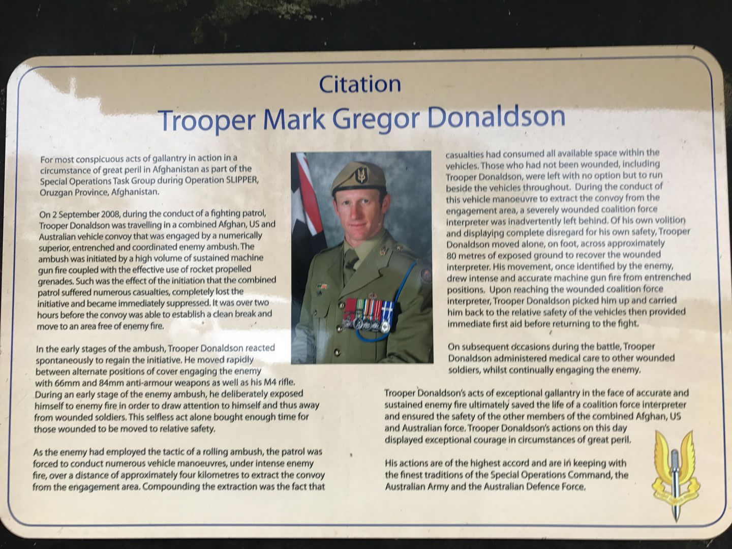 Trooper Mark Donaldson VC Park photo 1