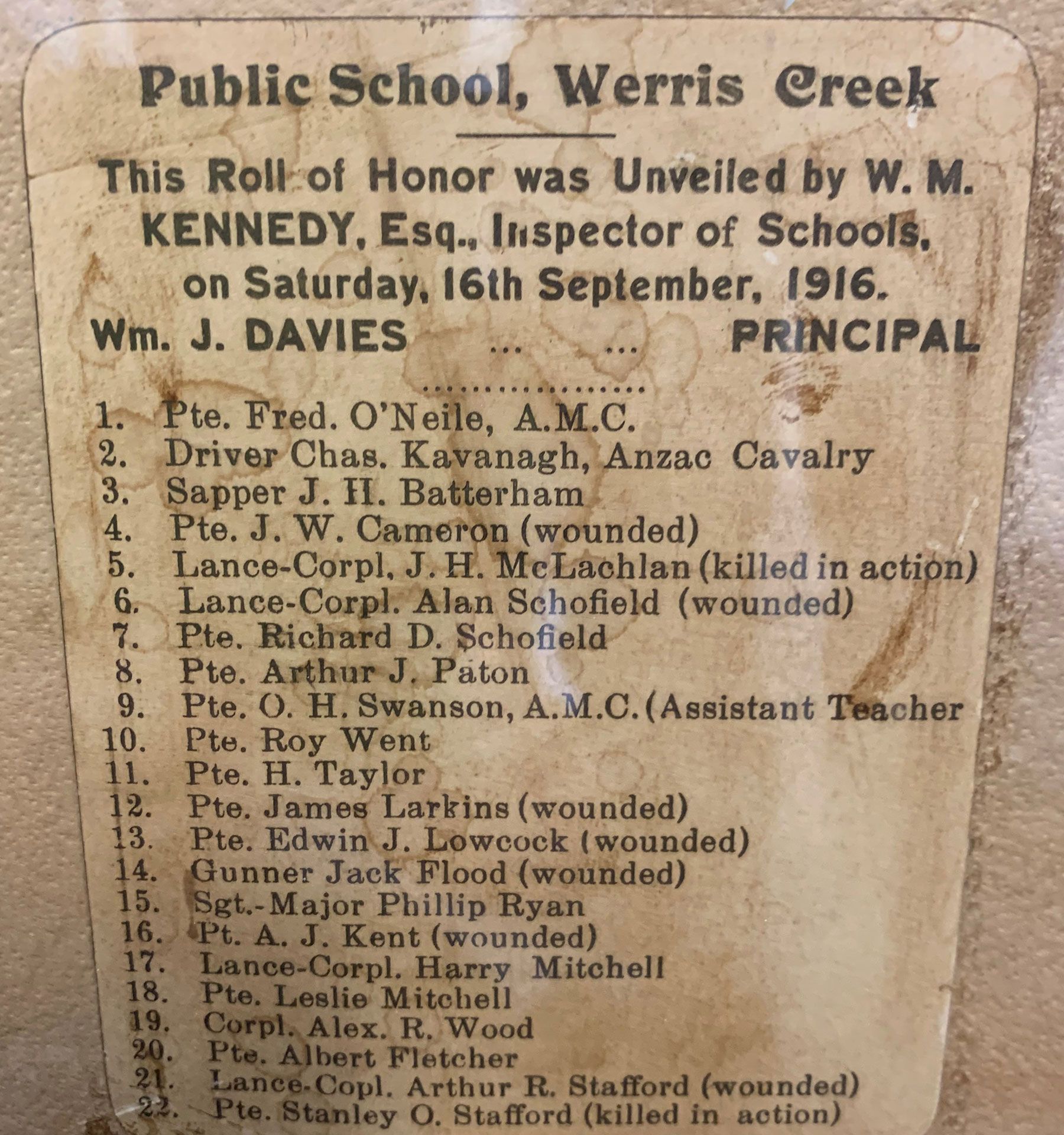 Werris Creek Public School First World War Roll of Honor photo 1